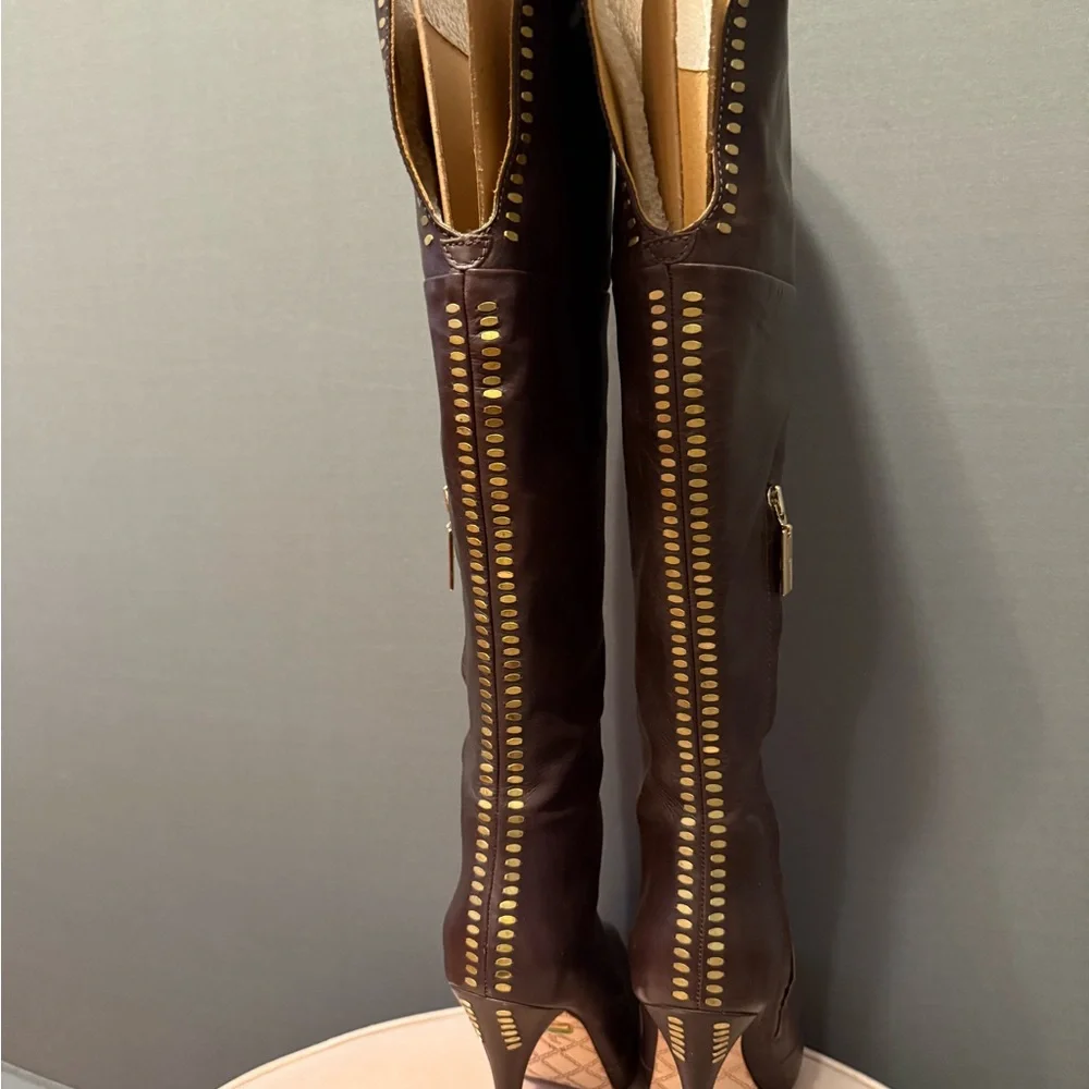 L.A.M.B. Dark Brown Leather Over the Knee Boots size 7.5 - Picture 3 of 9